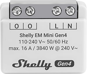 Shelly · Süllyesztett · "EM Mini Gen4" · Relé · max. 8A · 1 csatorna · WLAN · Matter · Zigbee · Bluetooth