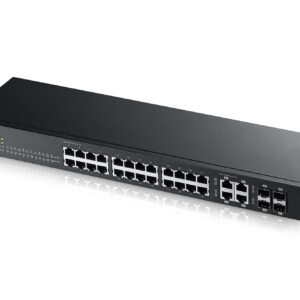 Zyxel Switch intelligensen menedzselt Layer2 28 portos • 24x 1 GbE • 4x 1 Gb kombinált • 19" • Ventilátor nélküli • NebulaFlex • GS1920-24V2