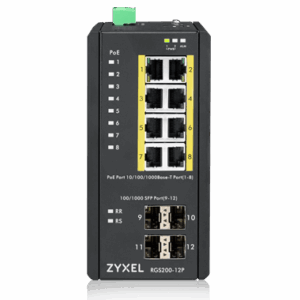Zyxel Switch nem menedzselt Layer2 12 portos • 8x 1 GbE • PoE Költségvetés 240 Watt • 8x PoE • 4x SFP • Ipari • Ventilátor nélküli • RGS200-12P