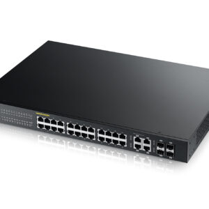 Zyxel Switch intelligensen menedzselt Layer2 28 portos • 24x 1 GbE • PoE Költségvetés 375 Watt • 24x PoE • 4x 1 Gb kombinált • 19" • NebulaFlex • GS1920-24HPV2