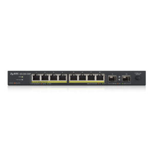 Zyxel Switch nem menedzselt Layer2 10 portos • 8x 1 GbE • PoE Költségvetés 130 Watt • 8x PoE • 2x SFP • Asztali • Ventilátor nélküli • GS1100-10HPV2