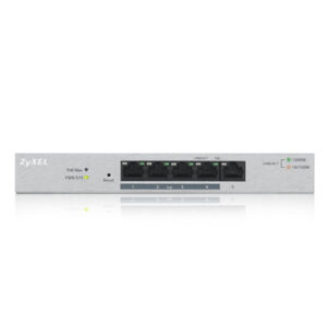Zyxel Switch intelligensen menedzselt Layer2 5 portos • 5x 1 GbE • PoE Költségvetés 60 Watt • 4x PoE • Asztali • Ventilátor nélküli • GS1200-5HPV2