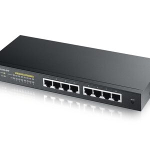Zyxel Switch intelligensen menedzselt Layer2 8 portos • 8x 1 GbE • PoE Költségvetés: 77 Watt • 8x PoE • Asztali • Ventilátor nélküli • GS1900-8HP V3