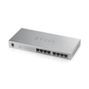 Zyxel Switch nem menedzselt Layer2 8 portos • 8x 1 GbE • PoE Költségvetés 60 Watt • 8x PoE • Asztali • Ventilátor nélküli • GS-1008HP