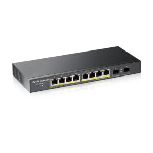 Zyxel Switch intelligensen menedzselt Layer2 10 portos • 8x 1 GbE • PoE Költségvetés: 77 Watt • 8x PoE • 2x SFP • Asztali • Ventilátor nélküli • GS1900-10HP V2