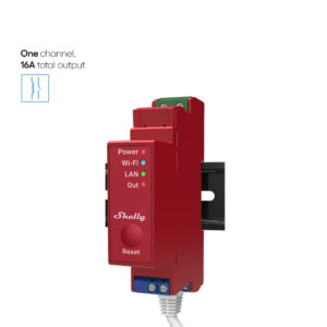 Shelly · DIN sín · "Pro 1PM" · Relé · max. 16A · 1 fázis · 1 csatorna · Mérési funkció · WLAN · LAN · BT