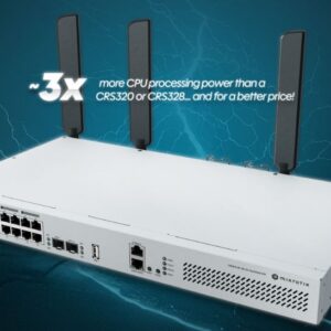 MikroTik Cloud Router Switch CRS418-8P-8G-2S+5axQ2axQ-RM, 17x Gigabit PoE (8x PoE af/at), 4x4 MIMO WiFi6 AX, 2x 10G SFP+, rackbe szerelhető