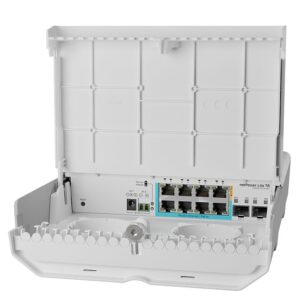 MikroTik Cloud Smart Switch CSS610-1Gi-7R-2S+OUT, netPower Lite 7R, 8x Gigabit (7 fordított POE bemenettel, 1 PoE kimenettel), 2x SFP+